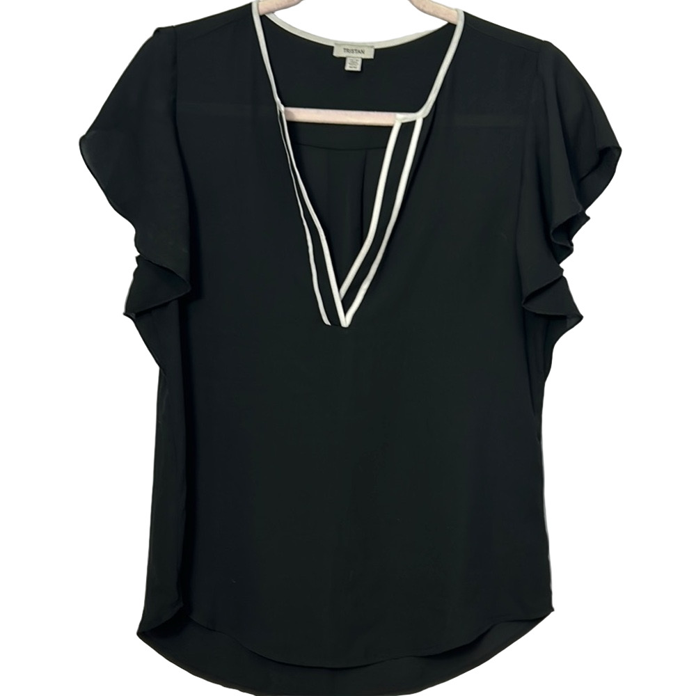 Tristan Black Ruffle Sleeve Top